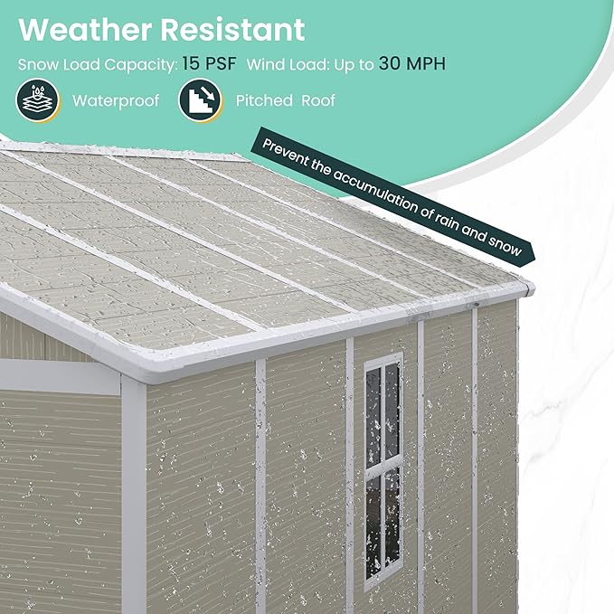 UDPATIO Outdoor Storage Shed 7.5x10.7 FT, Plastic Garden Shed for Bike, Garbage Can, Tool, Outside Sheds & Outdoor Resin Shed with Lockable Door for Backyard, Patio, Lawn, Standstone-VerdiqueGarden