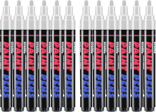 White Paint Pens Paint Markers - 12 Pack Permanent Quick Dry Waterproof Marker Pens for Rocks Wood Fabric Plastic Canvas Glass Mugs Metal Tire Stone-VerdiqueGarden