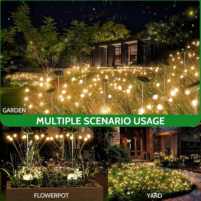 HIGH Power Solar Garden Lights Outdoor, 2 Pack 18 LED Solar Firefly Lights Fairy Swaying by Wind for Outside, IP67 Waterproof, for Patio Garden Yard Walkway Sidewalk, Green-VerdiqueGarden