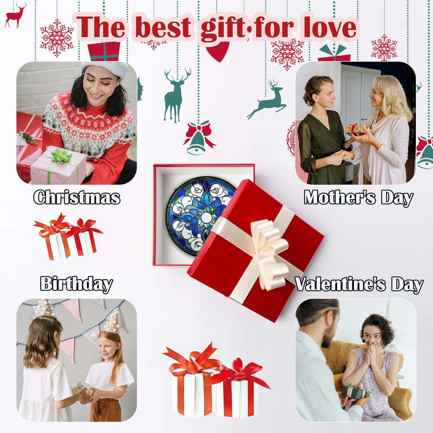 Stained Glass Window Hanging, Boho Style Sun Catchers Diamond Glass Panel Hangings Tiffany Suncatcher Decor for Birthday for Women, Men, Wife, Aunt, and Mom 7.8 in-VerdiqueGarden