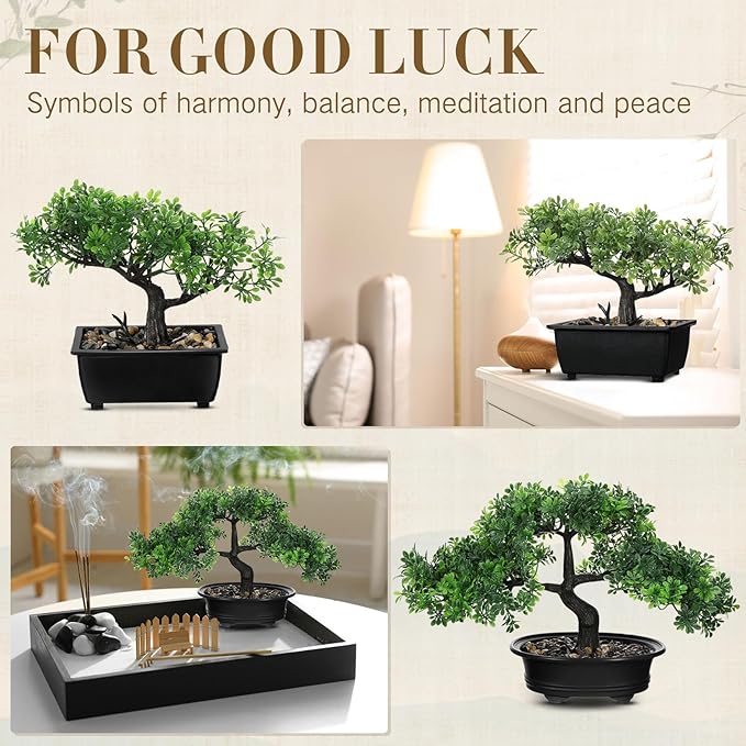 Jexine 4 Pack Artificial Bonsai Tree, Indoor Small Fake Plants in Pots for Home Table Office Desk Bathroom Shelf Bookshelf Bedroom Living Room Farmhouse Decorations-VerdiqueGarden