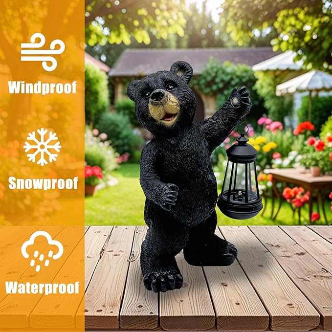 Solar Lantern Garden Statues Decor, Outdoor Bear Figurine Lights for Yard Patio Decoration - Unique Christmas Housewarming Gift for Grandma Wowen Mom-VerdiqueGarden