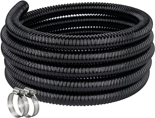 Pond Hose ID 1-1/2” × 10ft Black Corrugated Flexible Reinforced PVC Hose Vinyl Tubing for Pond Pump Fountain Garden Waterfall, Non-toxic & Kinkproof, with 2 clamps, 1.5 in 38mm id-VerdiqueGarden