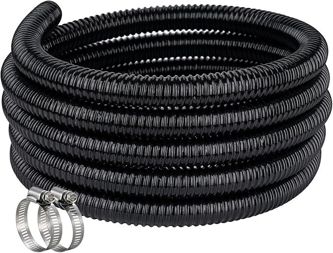 Pond Hose ID 1-1/4” × 25ft Black Corrugated Flexible Reinforced PVC Hose Vinyl Tubing for Pond Pump Fountain Garden Waterfall, Non-toxic & Kinkproof, with 2 clamps-VerdiqueGarden