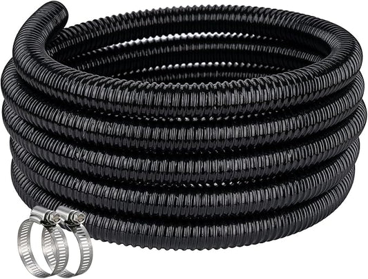 Pond Hose ID 1” × 25ft Black Corrugated Flexible Reinforced PVC Hose Vinyl Tubing for Pond Pump Fountain Garden Waterfall, Non-toxic & Kinkproof, with 2 clamps-VerdiqueGarden