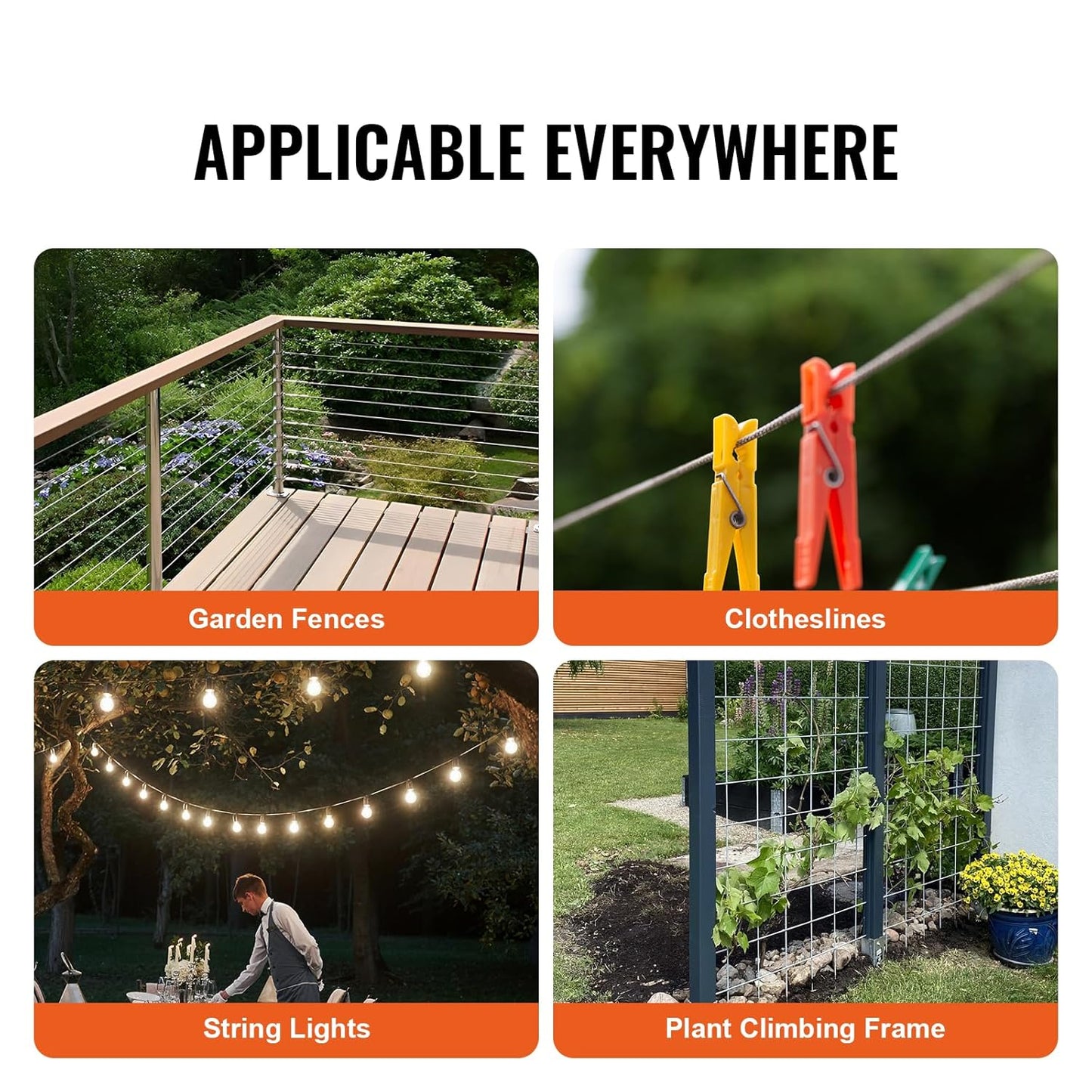 VEVOR Wire Rope, 1/4" 250 ft Zinc Galvanized Carbon Steel Cable with Gloves, 7000 lbs Breaking Strength, 7 x 19 Strands Construction Marine Aircraft Grade for Handrail Stair Decking Fence Outdoors-VerdiqueGarden