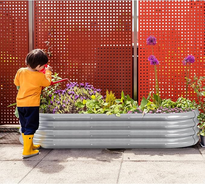 HOXHA Planter Raised Beds, 5X2X1 FT Land Guard Oval Galvanized Steel Planter Box, Metal Raised Garden Bed kit, for Outdoor Growing Fresh Veggies, Flowers, Herbs, and Succulents-VerdiqueGarden