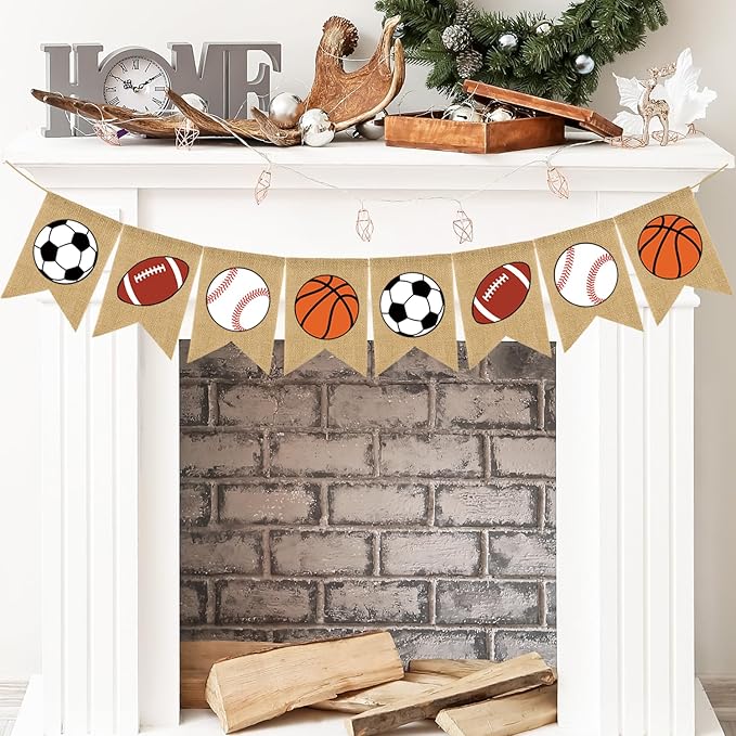Doumeny Sports Burlap Banner Baseball Bunting Garland Sport Theme Party Hanging Banner American Football Banner Garland Basketball Soccer Banner Bunting for Birthday Baby Shower Sport Club Party Decor-VerdiqueGarden