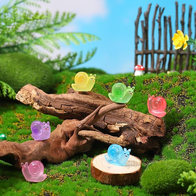 180 Pcs Luminous Resin Snail Miniatures Mini Animals Figures Cute Snail Figurine Fairy Decor Animal Ornament for Garden Landscape Home Accessories Craft Cake Decoration DIY-VerdiqueGarden