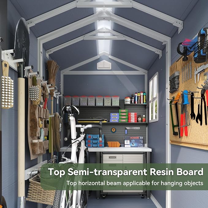 Aoxun 4'x6' Resin Outdoor Storage Shed Utility Tool Shed Storage House, Multi-Purpose Utility Tool House Applicable for Bike, Clutter Storage for Backyard, Patio - Gray-VerdiqueGarden