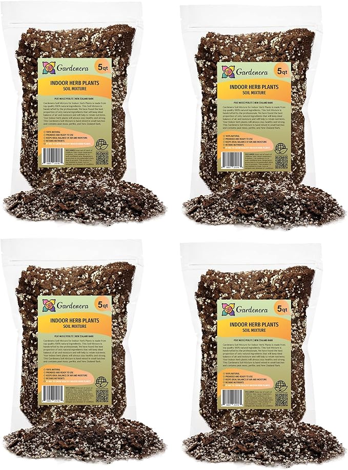 Soil Mixture for Indoor Herb Planters - 10 Quart - Specially Blended Soil Mixture for Planting and Growing Indoor Kitchen Herbs Indoors (4 Bags of 5 Quart)-VerdiqueGarden