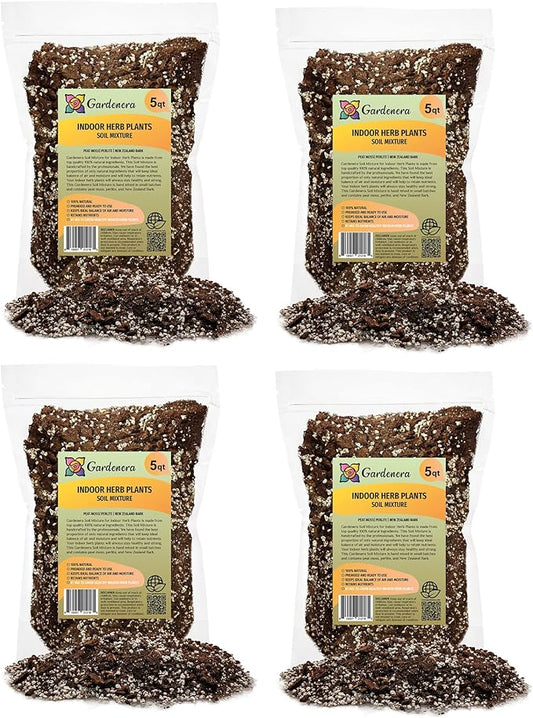 Soil Mixture for Indoor Herb Planters - 10 Quart - Specially Blended Soil Mixture for Planting and Growing Indoor Kitchen Herbs Indoors (4 Bags of 5 Quart)-VerdiqueGarden