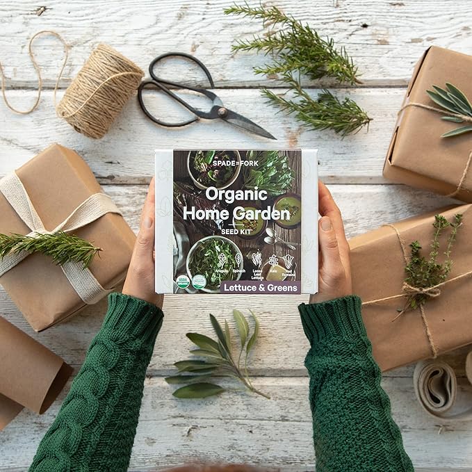 Organic Indoor Lettuce & Greens Garden Starter Kit - Certified USDA Organic Non GMO - Includes Spinach, Kale, Red Romaine, Loose Leaf Lettuce Seeds for Planting, Potting Soil, Peat Pots-VerdiqueGarden