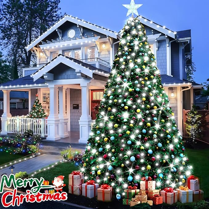 KNONEW 403ft 1000 LED String Lights Outdoor Christmas Lights 8 Modes & Timer Fairy Light Plug in Waterproof LED String Lights for Xmas Yard Tree Wedding Party Holiday Decorations (Cool White)-VerdiqueGarden