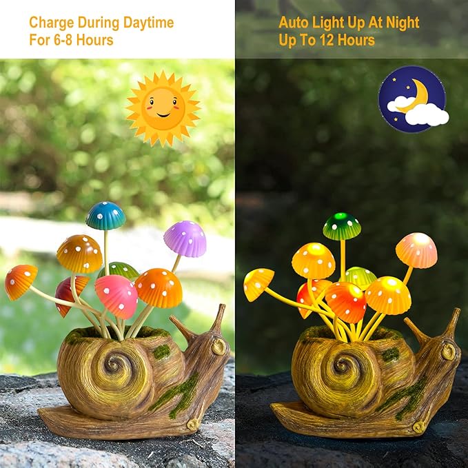 Solar Lights Outdoor Fairy Garden Accessories, Snail Statues Garden Decor for Outside, Gifts for Mother's Day Yard Decorations Patio Lawn Porch Balcony, Unique Housewarming Gifts for Women Mom Grandma-VerdiqueGarden