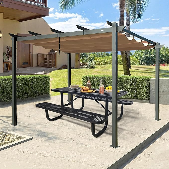4FT Metal Picnic Tables for Outdoors, Commercial Rectangular Picnic Table and Bench Set for Outside, Patio, Garden, Backyard, Porch, Surface Mount, Black-VerdiqueGarden