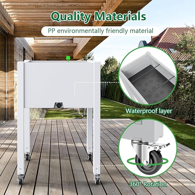 Horticulture Raised Garden Bed with Legs, Divisible Raised Resin Planter Box for Backyard, Patio, Balcony, with 4 Legs, 4 Swivel Lockable Wheels(Ashen,30.04 * 17.72 * 28.9)-VerdiqueGarden