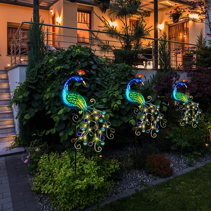 DREAMSOUL Metal Peacock Garden Solar Lights Outdoor Decorative Garden Stake Lights- Waterproof Peacock Solar Landscape LED Path Light Patio Yard Lawn Outside Decoration-VerdiqueGarden