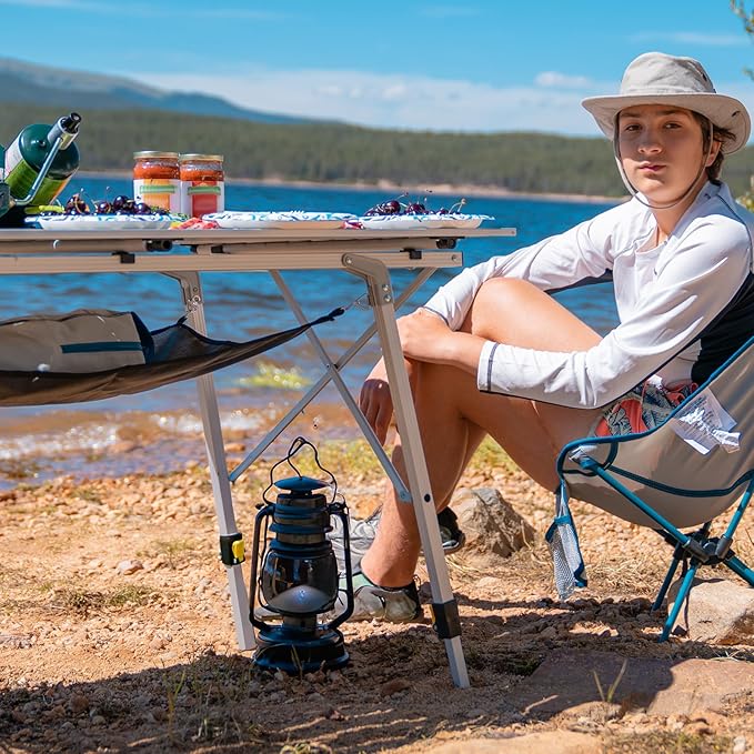 PORTAL Camping Table Portable Foldable with Adjustable Legs, Aluminum Folding Table Roll Up Table with Carrying Bag for Outdoor, Beach, Picnic, Backyards, BBQ and Party, Silver, Big-VerdiqueGarden