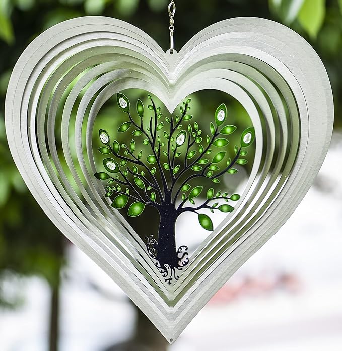 Heart Wind Spinners with Crystals for Yard and Garden, Metal Ornaments for Garden Décor, Outdoor Wind Spinner, Heart Décor Gifts, Outdoor Garden Decoration, 15 inch Heart Wall Décor by ISEO-VerdiqueGarden