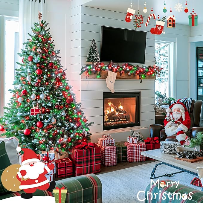 JMEXSUSS Connectable Red White and Green Christmas Lights, 8 Modes 100 LED Twinkle String Lights Indoor, Clear Wire Plug-in String Lights Outdoor Waterproof-VerdiqueGarden