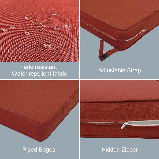 LVTXIII Patio Chair Cushions 19"x19"x3", Water-Repellent Outdoor Seat Cushions for Patio Furniture, Square Chair Pads with Ties for Home Garden Decoration, Set of 2, Brick Red-VerdiqueGarden