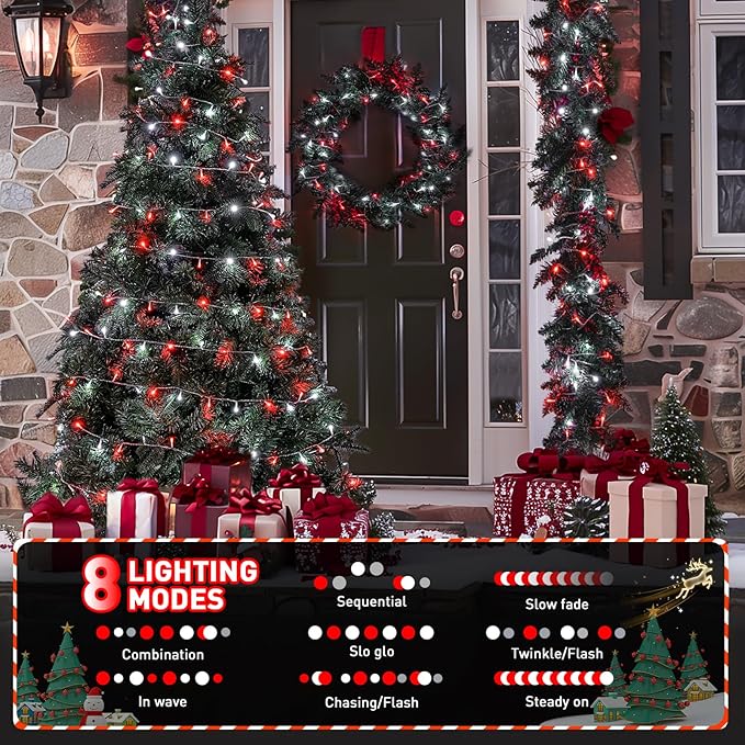 JMEXSUSS 200 LED Red and White Christmas Lights Outdoor, 66ft Halloween String Lights Indoor Clear Wire, Christmas Tree Lights Plug in for Bedroom Tree Christmas Party Decorations-VerdiqueGarden