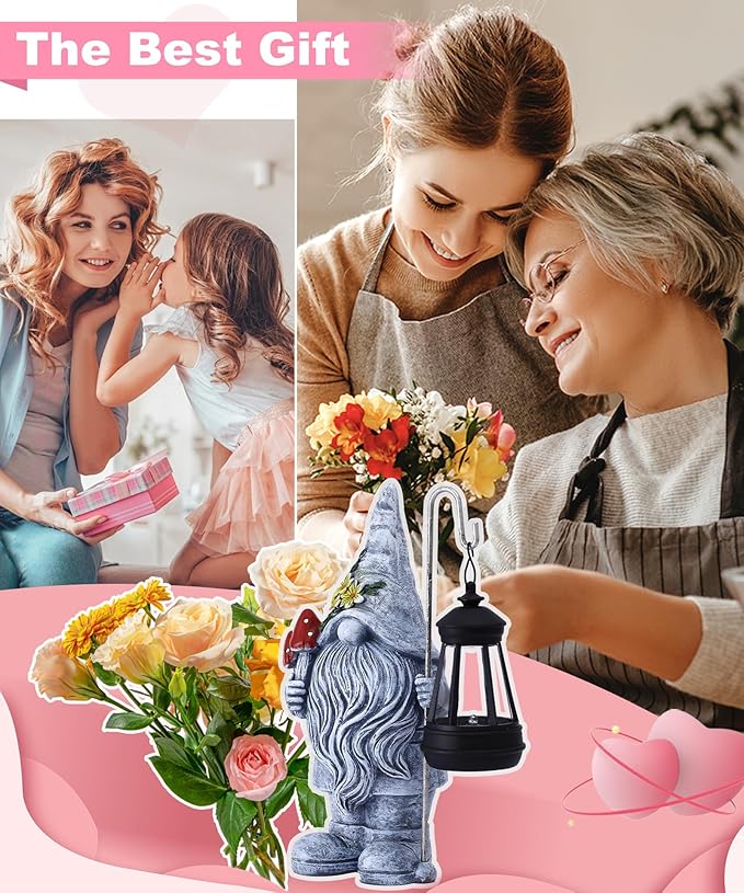 Solar Gnome Statue for Outdoor Decor: Outside Garden Sculpture for Yard Lawn Balcony Patio Porch- Birthday Gifts for Mom Women Grandma-VerdiqueGarden