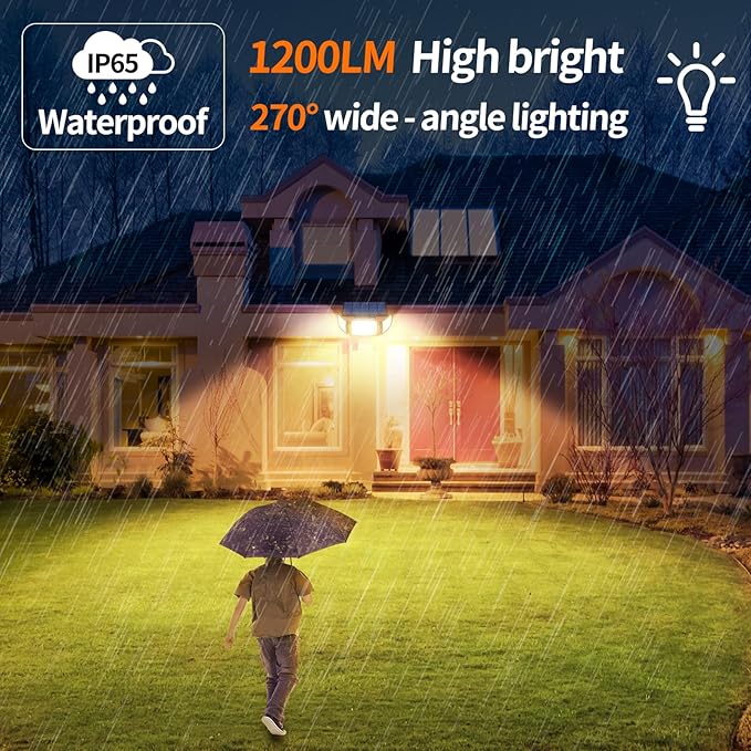 intelamp Solar Flood Lights Outdoor Waterproof, 6000mAh 1200LM Solar Powered Dual Motion Sensor LED Warm Lighting Dusk to Dawn Security Floodlight Exterior with Remote for Outside Garden House Patio-VerdiqueGarden