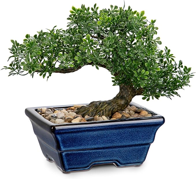Artificial Bonsai Tree Faux Plants Indoor Fake Plants Decor with Blue Square Ceramic Pots for Home Table Office Desk Bathroom Shelf Bedroom Living Room Farmhouse Decorations-VerdiqueGarden