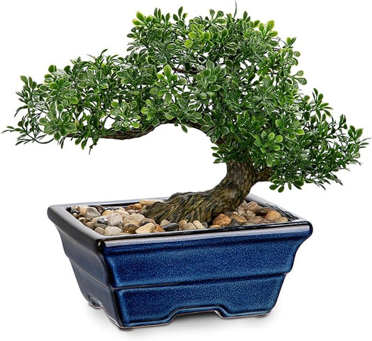 Artificial Bonsai Tree Faux Plants Indoor Fake Plants Decor with Blue Square Ceramic Pots for Home Table Office Desk Bathroom Shelf Bedroom Living Room Farmhouse Decorations-VerdiqueGarden