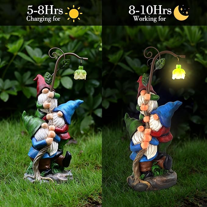 Gnome Figurine Garden Decor, Solar Resin Gnomes Outdoor Statue, Funny Gnome Gift Sculpture Decoration for Home Patio Yard Lawn Porch Ornament-VerdiqueGarden