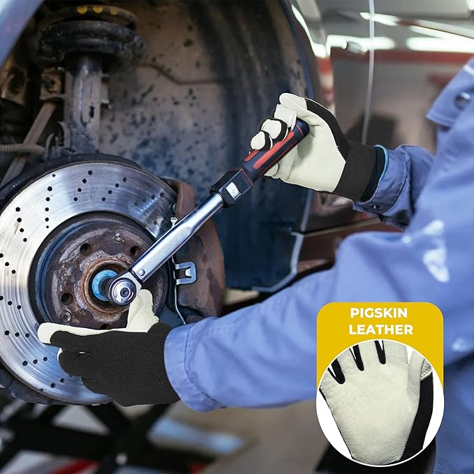 HLDD HANDLANDY Leather Work Gloves for Men & Women, Adjustable Wrist Cowhide Gardening Glove with Reinforced Palm for Driver-VerdiqueGarden