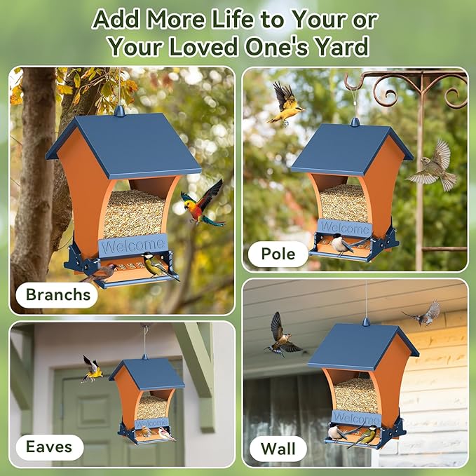 Wildpark Squirrel Proof Bird Feeders for Outdoors, 5LB Metal Hanging Feeders, Large Wild Feeders for Cardinals, Chickadees, Durable Backyard Feeders-One in Orange-VerdiqueGarden