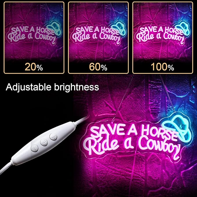 WLHOPE Save A Horse Ride A Cowboy Neon Sign Adjustable Brightness Led Sign,Neon Signs for Wall Decor,Connectivity Via USB Licked Neon Light for Bedroom Home Bar Club Hotel Party Decor-VerdiqueGarden