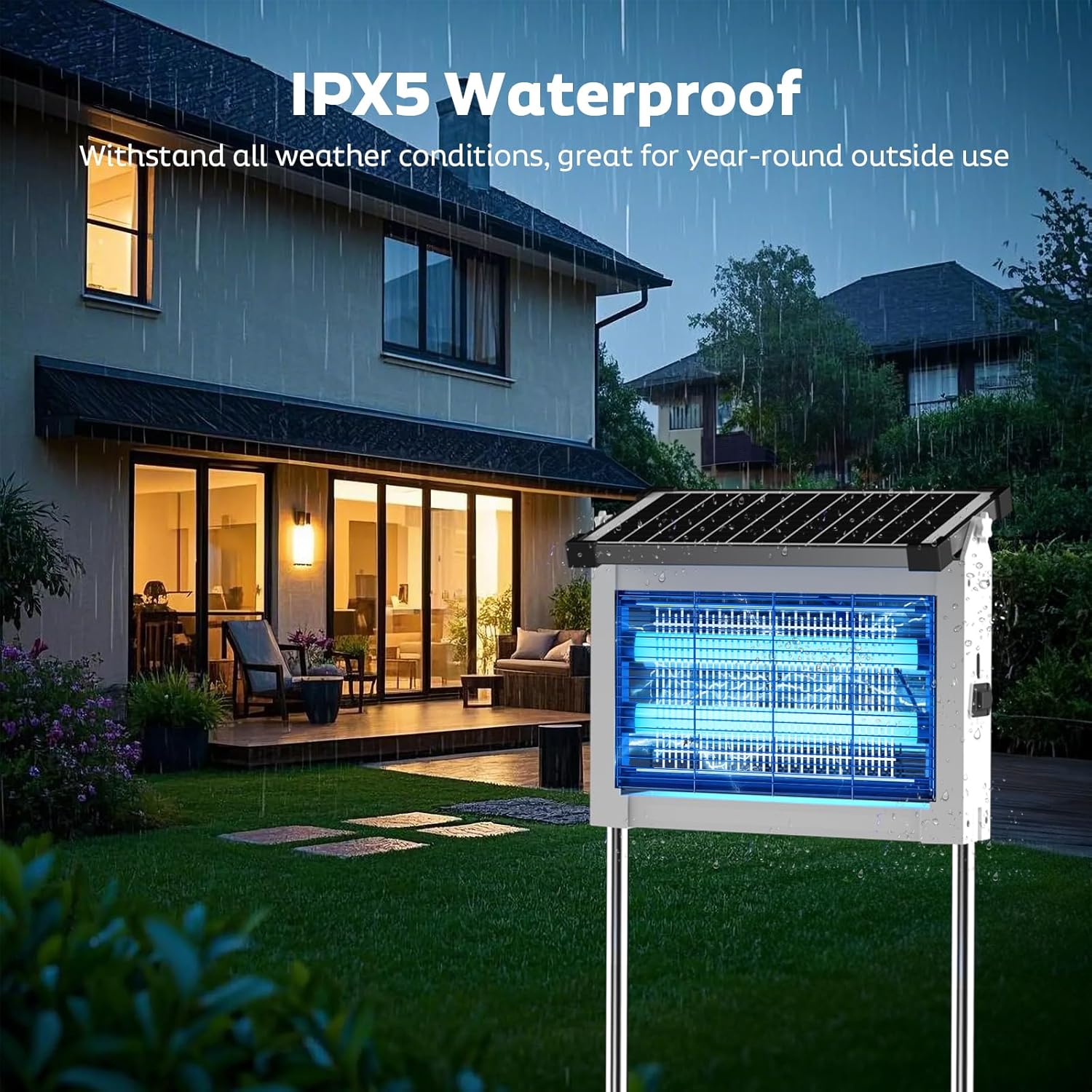 Solar Bug Zapper Outdoor, Mosquito Zapper Waterproof Electric Fly Zapper Rechargeable Mosquito Killer Lamp with 10W Solar Panel, 4500V Cordless Fly Trap for Backyard, Patio, Garden, RV, Camping-VerdiqueGarden