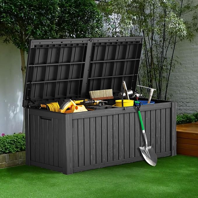 152 Gallon Deck Box Waterproof, UV Resistant Resin Outdoor Storage Box with Hydraulic Rod, Lockable Design and Enhanced Durability for Patio, Garden, and Poolside Use-VerdiqueGarden