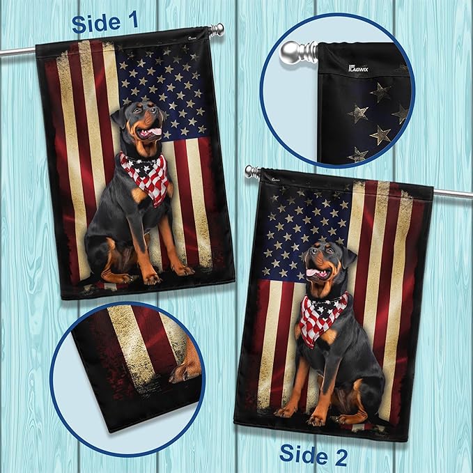 Flags-Rottweiler American Flag, House Flag (29.5" x 39.5")-USA House Garden Flags Premium Polyester-Decorative Outdoor Flags-VerdiqueGarden