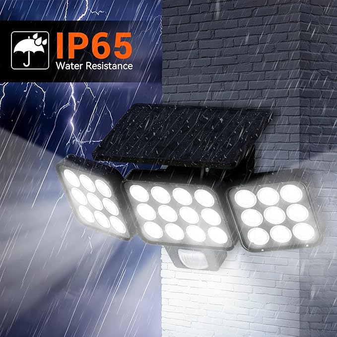 WdtPro 2025 Solar Lights Outdoor Flood Light, 3500LM Bright Motion Sensor Outdoor Lights, 3 Heads & Upgrade Glass Panel, LED Solar Powered Security Light Spotlights Waterproof for Outside Yard-2Pack-VerdiqueGarden