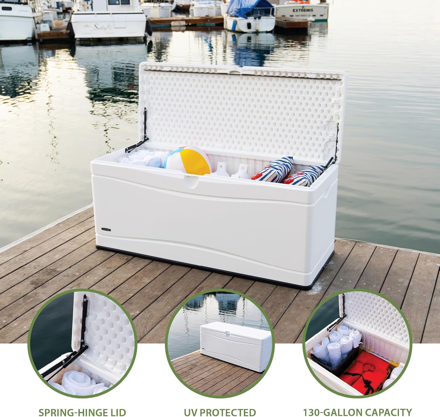 LIFETIME Outdoor Storage Deck Box, 130 Gallon, Arctic White, Lockable, UV-Protected, for Decks and Marine Docks-VerdiqueGarden