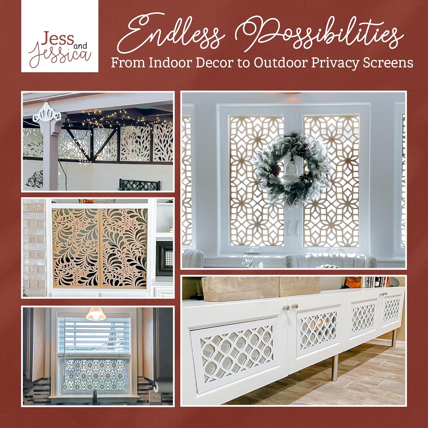 Jess and Jessica Lattice Panels-Decorative Wood Panels, Wood Lattice Panels for Outside, Privacy Screen for Patio Outdoor, Window, Cabinets, Fretwork Wall Panels- Custom Size Lattice Panel Screen-VerdiqueGarden