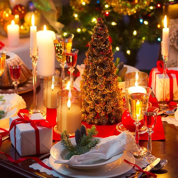 6Pack Glass Flickering Flameless Candles with Remote, 2"X3" Real Wax Votive Candles Battery Operated, Small Electric LED Candles for Wedding Home Decor, w/4 Timers+2 Lighting Modes [Gold]-VerdiqueGarden