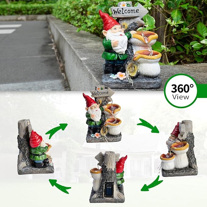 mopha Garden Gnomes Statues Outdoor Decor with Flowing Water Solar Lights Resin Figurines Outside Decoration for Patio Yard Lawn Porch Ornaments Clearance Gardening Gift-VerdiqueGarden