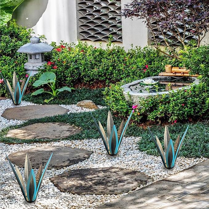 1 PCS 9 inches Agave Sculpture Decoration, Vintage Country Hand-Painted Sculpture DIY Metal Agave Plant, Home Garden Courtyard Lawn Outdoor Decoration-VerdiqueGarden