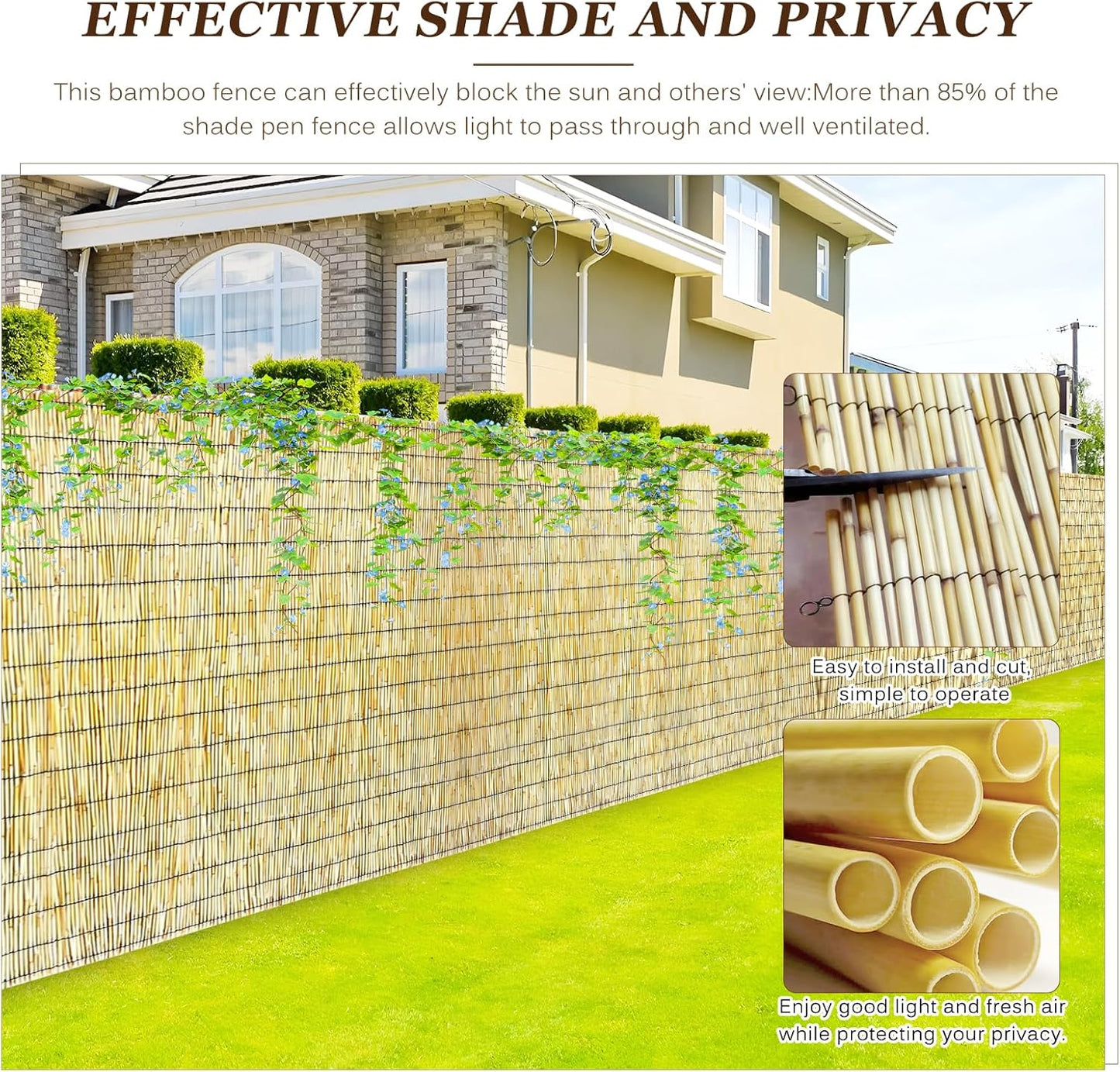 Natural Reed Fencing Rolls: Privacy Bamboo Fence 3/4/5/6ft High Roll Reed Screen, Decorative Bamboo Fencing for Outdoor Balcony Patio Garden Backyard,with Cable Zip Ties(Nature, 4x10ft)-VerdiqueGarden