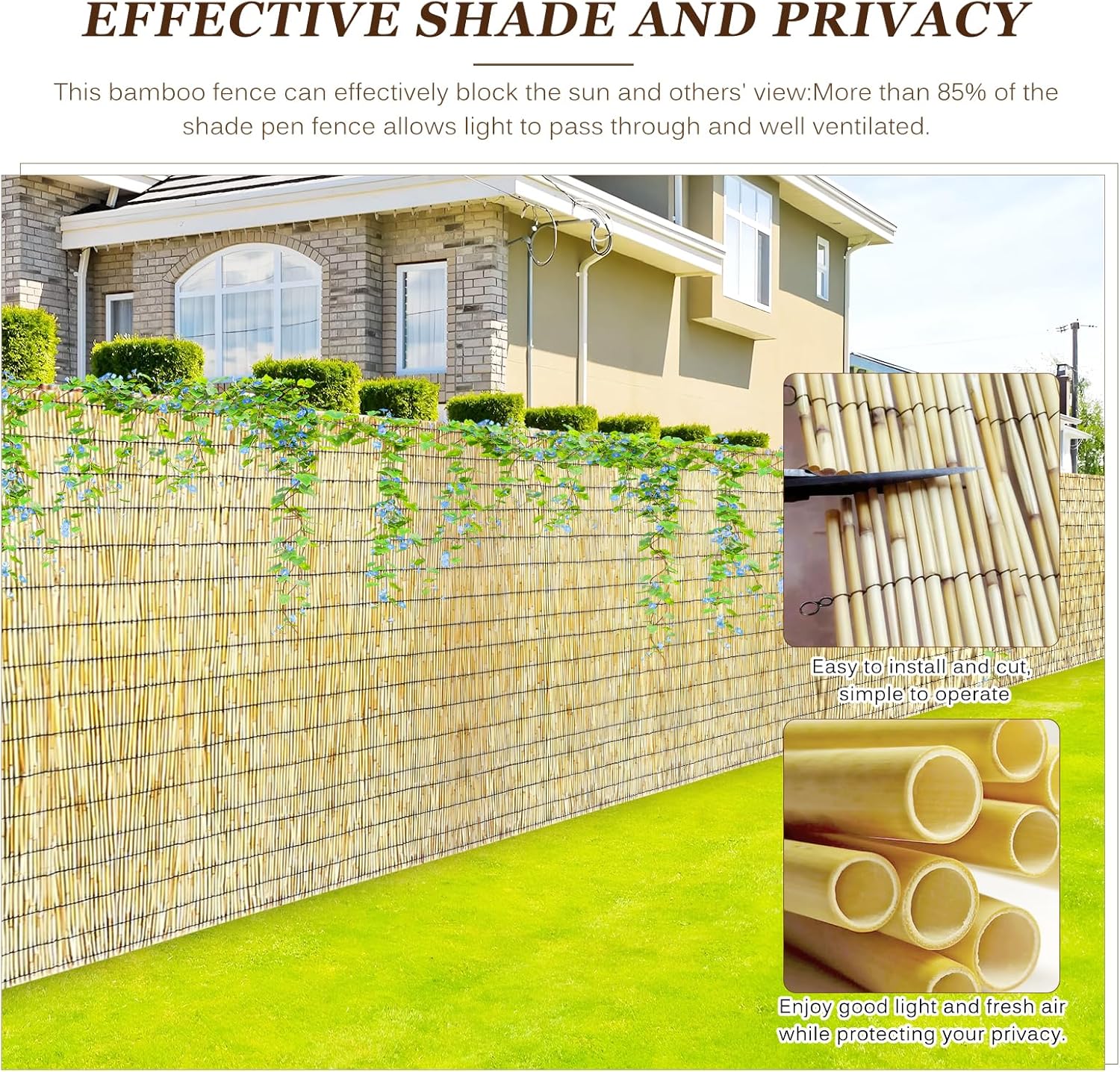 Natural Reed Fencing Rolls: Privacy Bamboo Fence 3/4/5/6ft High Roll Reed Screen, Decorative Bamboo Fencing for Outdoor Balcony Patio Garden Backyard,with Cable Zip Ties(Nature, 4x10ft)-VerdiqueGarden