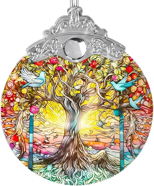 Tree of Life Suncatcher, Jocidea Stained Glass Hanging Decor, Tree of Life Christmas Ornament, Scene Decor, Room Decor, Home Decor, Holiday Party Decor, Christmas Decor-VerdiqueGarden