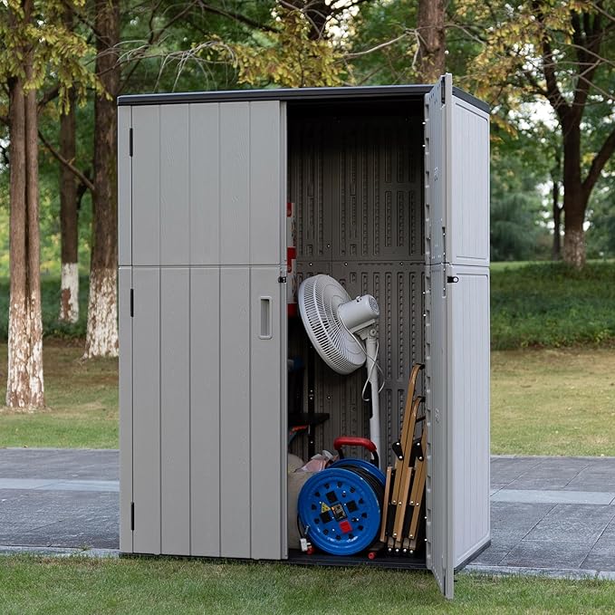 Outdoor Storage Shed Waterproof,Resin Storage Sheds Outdoor with Floor,Outdoor Storage Cabinet for Garage Storage, Pool Storage, Bike, Garden (57Cu.ft)-VerdiqueGarden