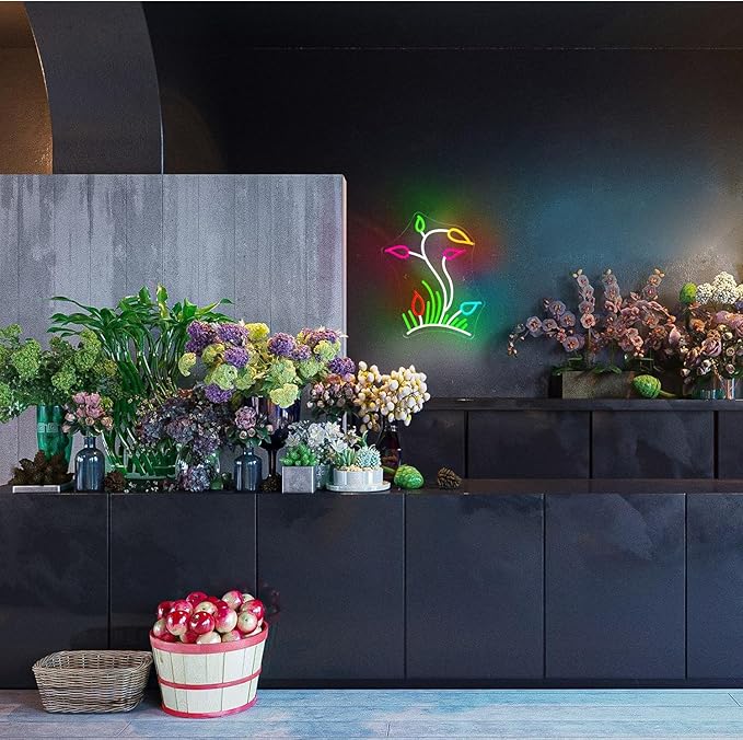 Flower Grasslands Neon Signs Tulips LED Neon Light for Wall Decor Flowers Shaped Light up Sign for Bedroom, Christmas Gift, Shop, Teen Room, lorists,Dormitory-VerdiqueGarden