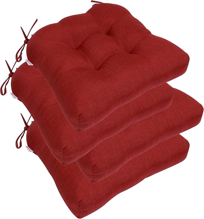 RACE LEAF Patio Chair Cushions 19x19 4 Pack, Thickened Outdoor Seat Cushions Water Resistant Stain Resistant Non-Slip Ties (Red)-VerdiqueGarden
